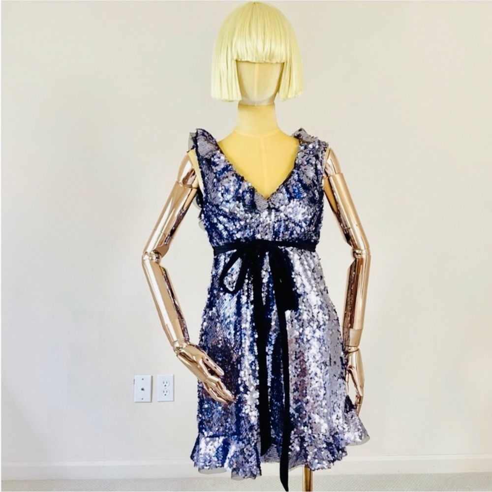 Free People Purple Lavender Purple Sequin V Neck Mini Dress SZ 2